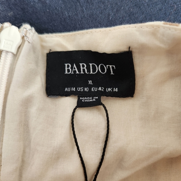 Bardot Nala Midi Dress In Beige Tiger Linen NWT Size XL/10 - Picture 8 of 11